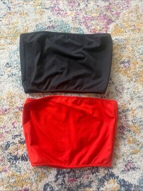 Black and Red Strapless Bandeau Tops - Set of 2